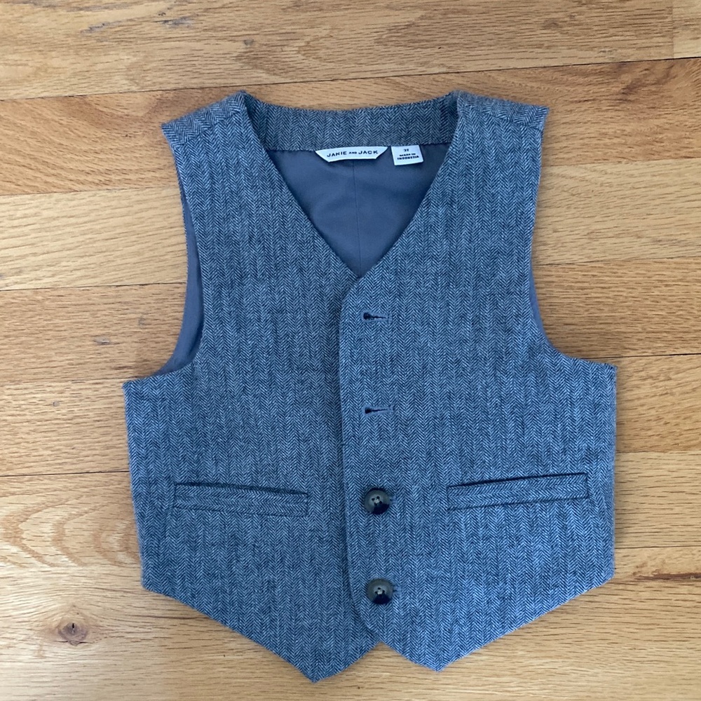 Janie and Jack Gray Herringbone Vest